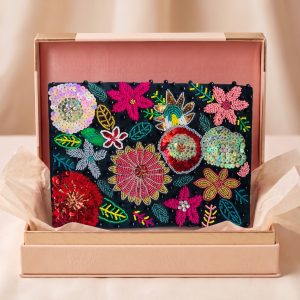 Floral Bloom Black Clutch